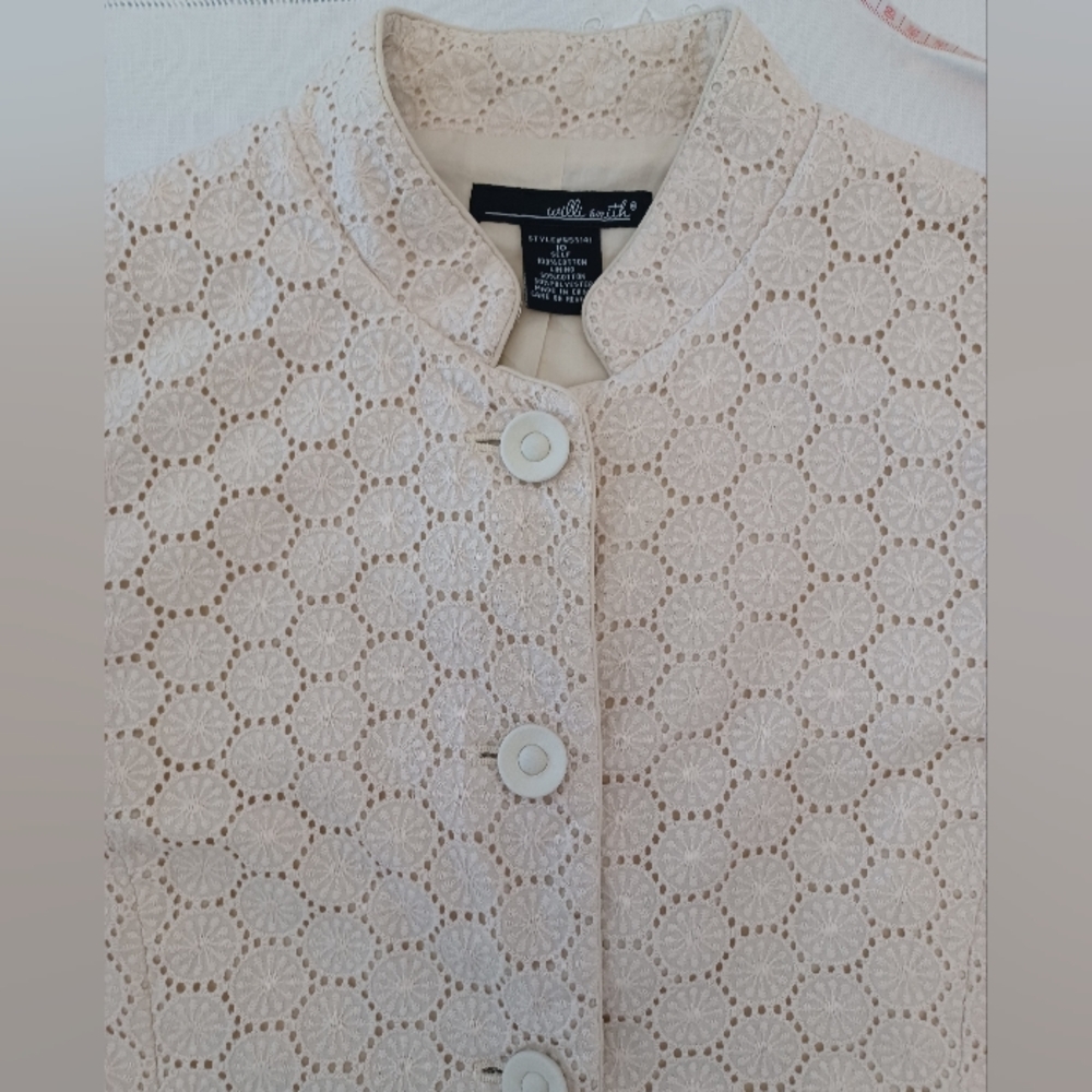 Willi Smith Cream Eyelet Button Front Jacket - image 5